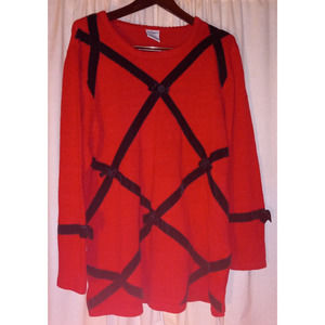 Vintage Hillard & Hanson Red with Black Velvet Ribbon Christmas Sweater 2X Ramie